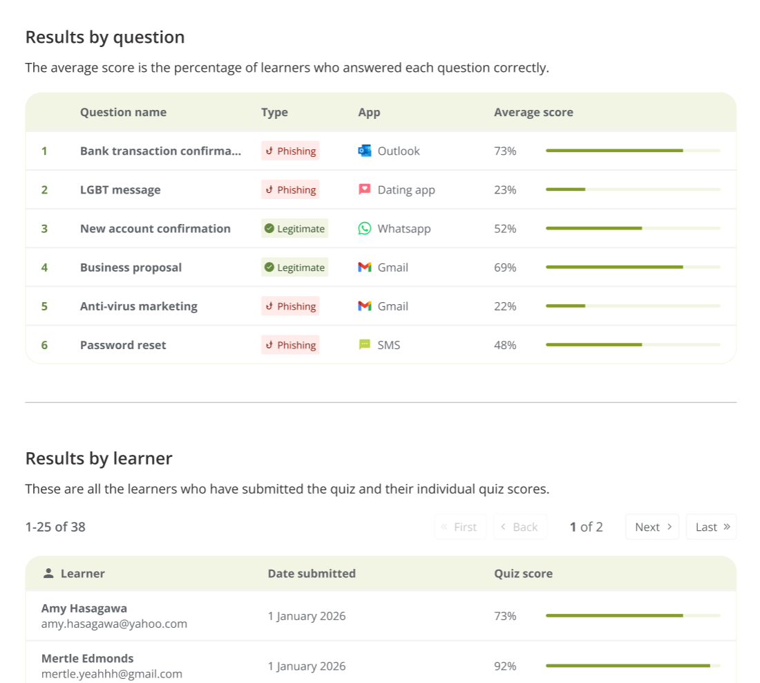 Screenshot of the new Results options